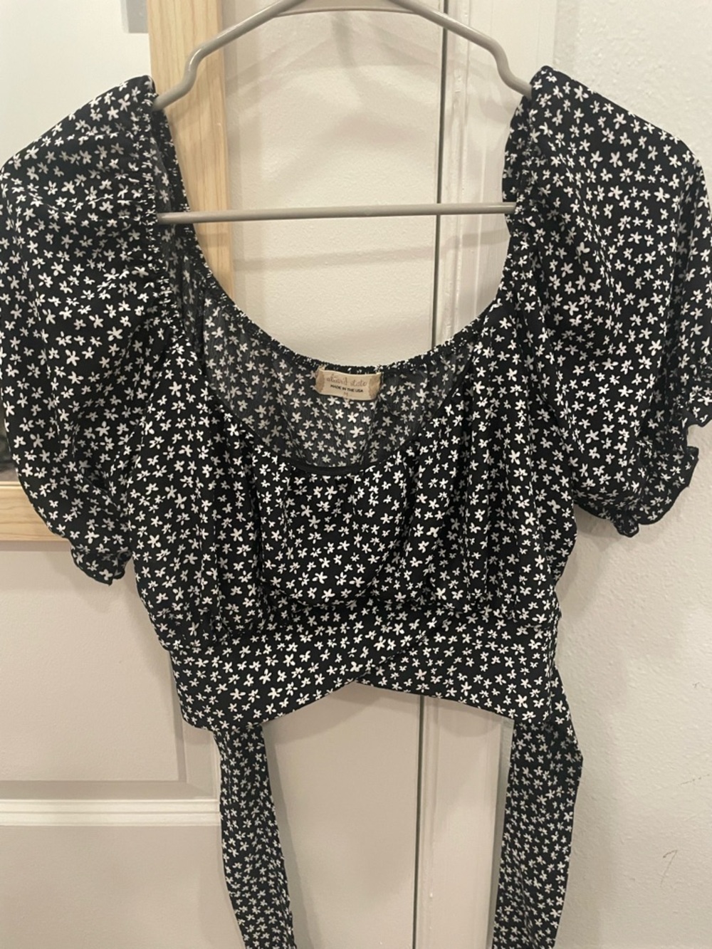 Altar'd State Black Floral Tie-Back Crop Top